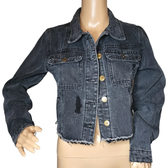 Mono b charcoal distressed jean jacket. - Picture 11 of 17